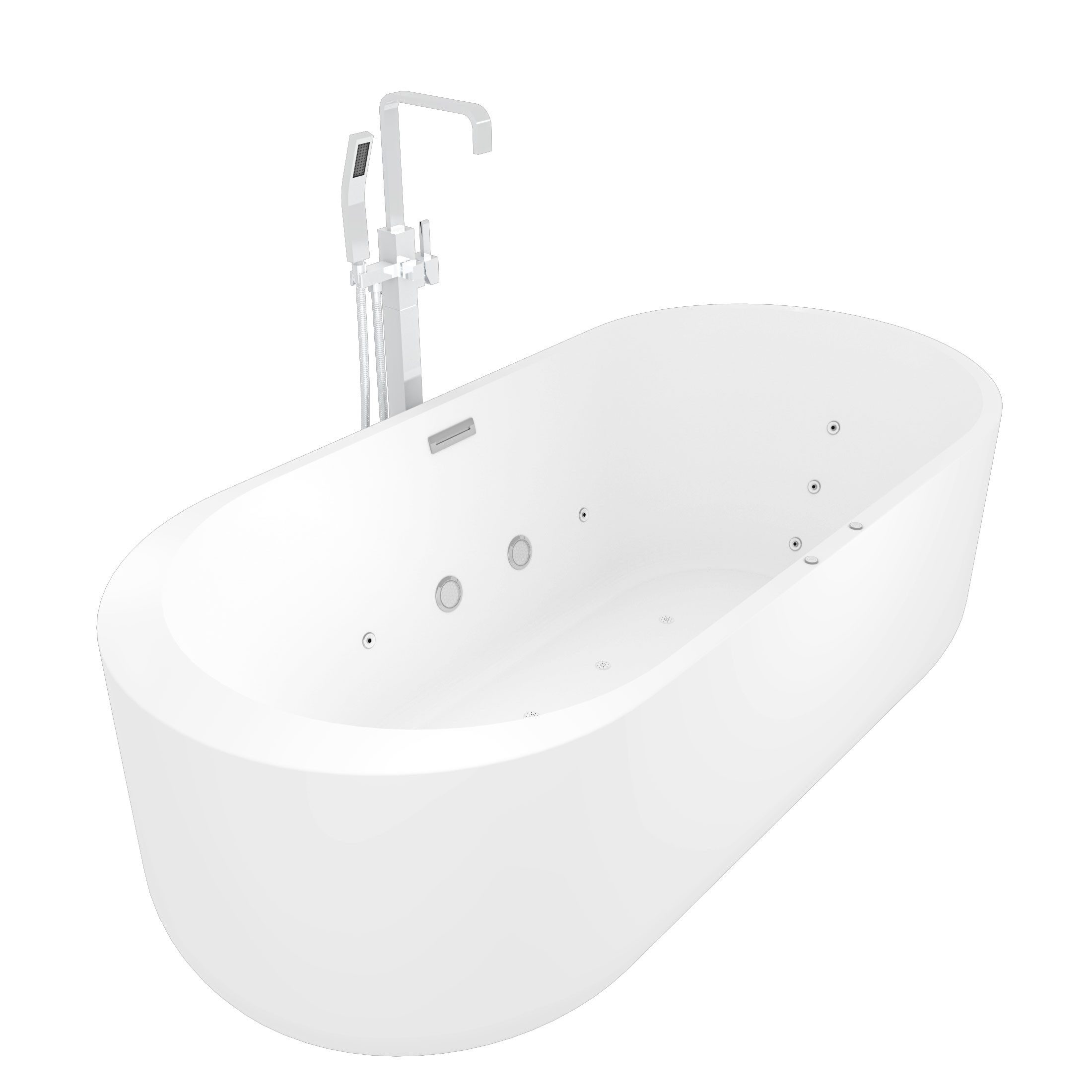 AcquaVapore Whirlpool-Badewanne freistehende Badewanne F26 170 Whirlpool Luft & Wasser Armatur AF05, (1-tlg), mit Ablaufgarnitur