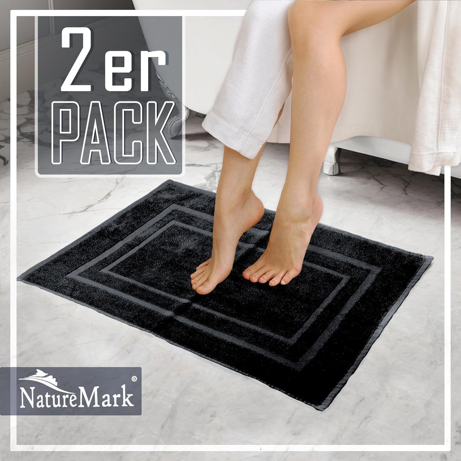 NatureMark Badematte 2er-Set Badvorleger 50x80cm, strapazierfähig, Baumwolle, rechteckig, Badematte 2-tlg., Duschmatte Duschvorleger, Premium Qualität, 50x80cm, – Bild 5 von 5