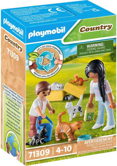 Playmobil® Konstruktions-Spielset Katzenfamilie (71309), Country, (17 St), teilweise aus recyceltem Material; Made in Germany