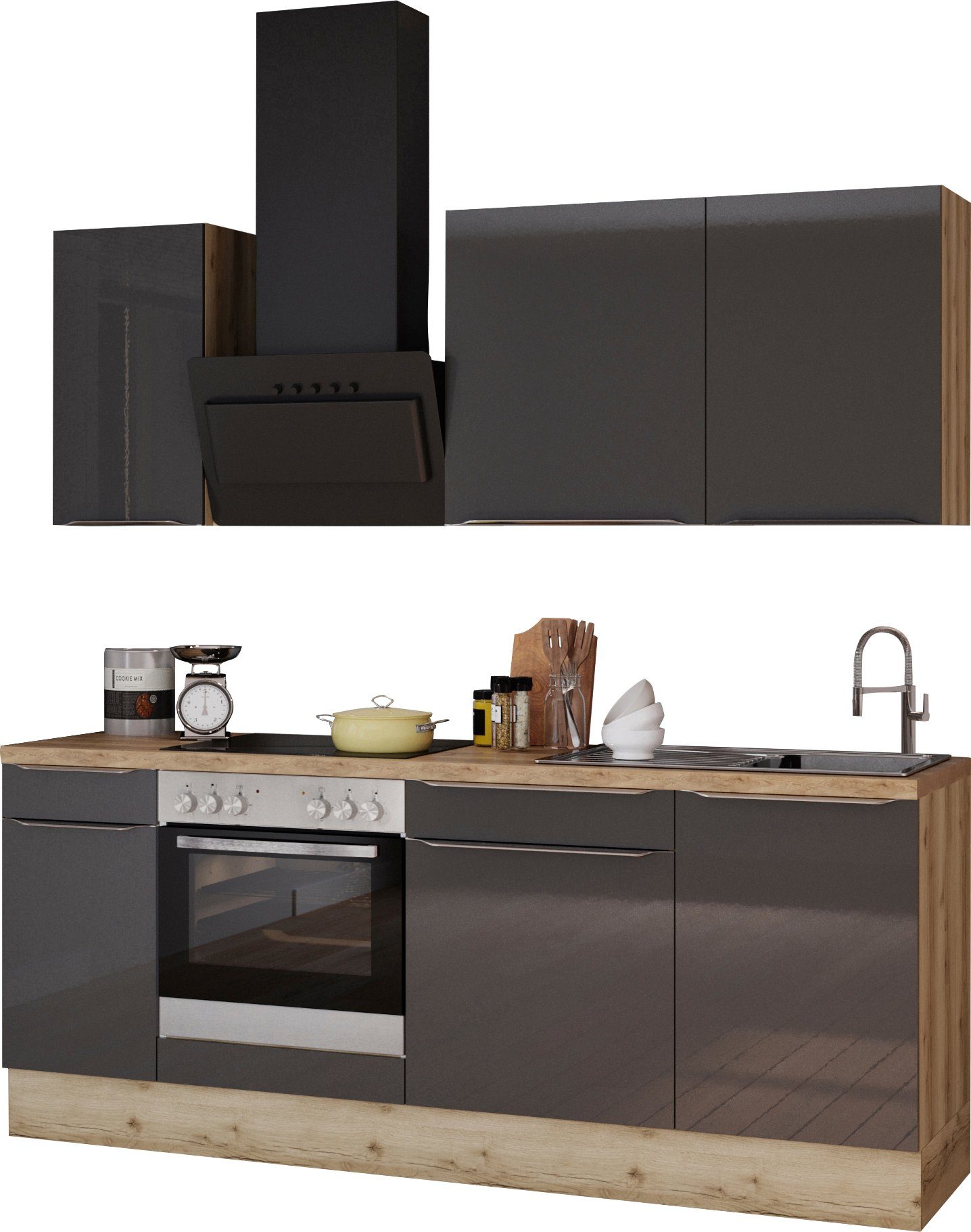 OPTIFIT Küchenzeile Aken, ohne Stabile cm, belastbar Breite E-Geräte, 210 Metallauszüge 25 bis kg