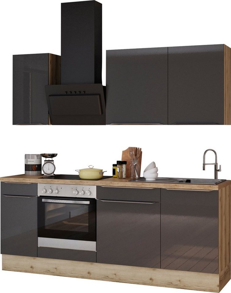 OPTIFIT Küchenzeile Aken, ohne E-Geräte, Breite 210 cm, Stabile  Metallauszüge bis 25 kg belastbar