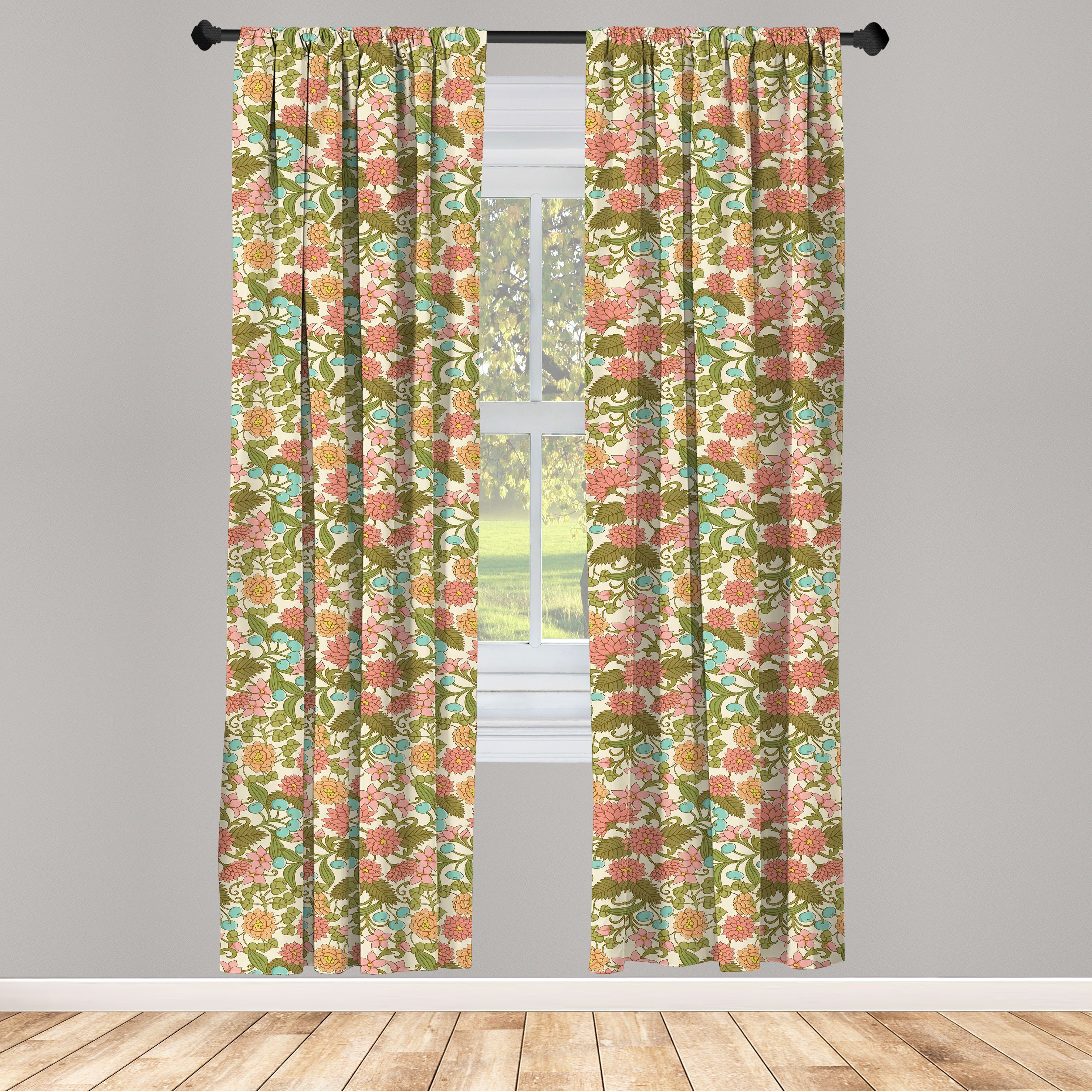 Gardine Vorhang für Wohnzimmer Schlafzimmer Dekor, Abakuhaus, Microfaser, Blumen Pastell Klassiker Blumen | 