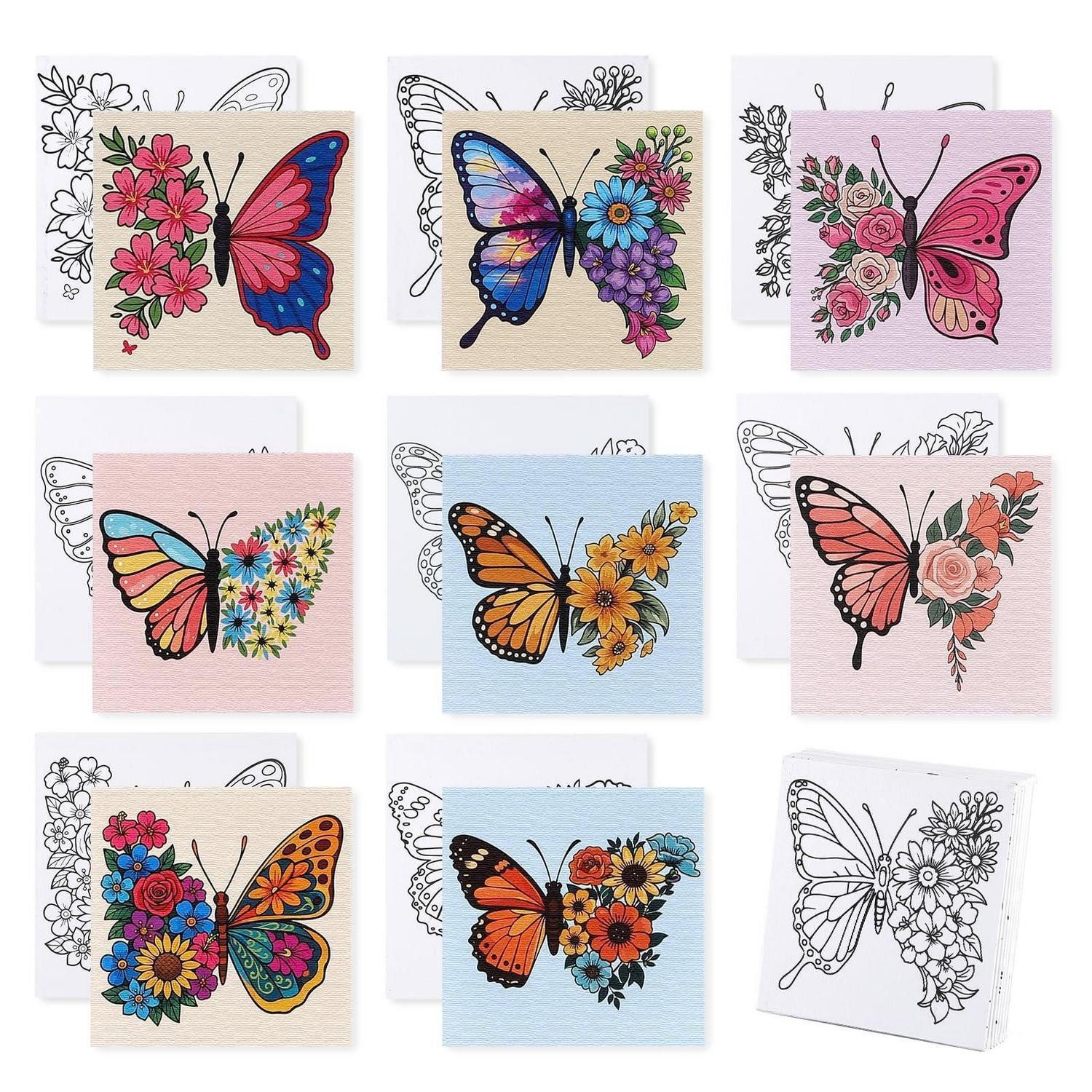 LuxusKollektion Kreativset Malvorlagen Leinwand Set Schmetterling 8er 20x20cm
