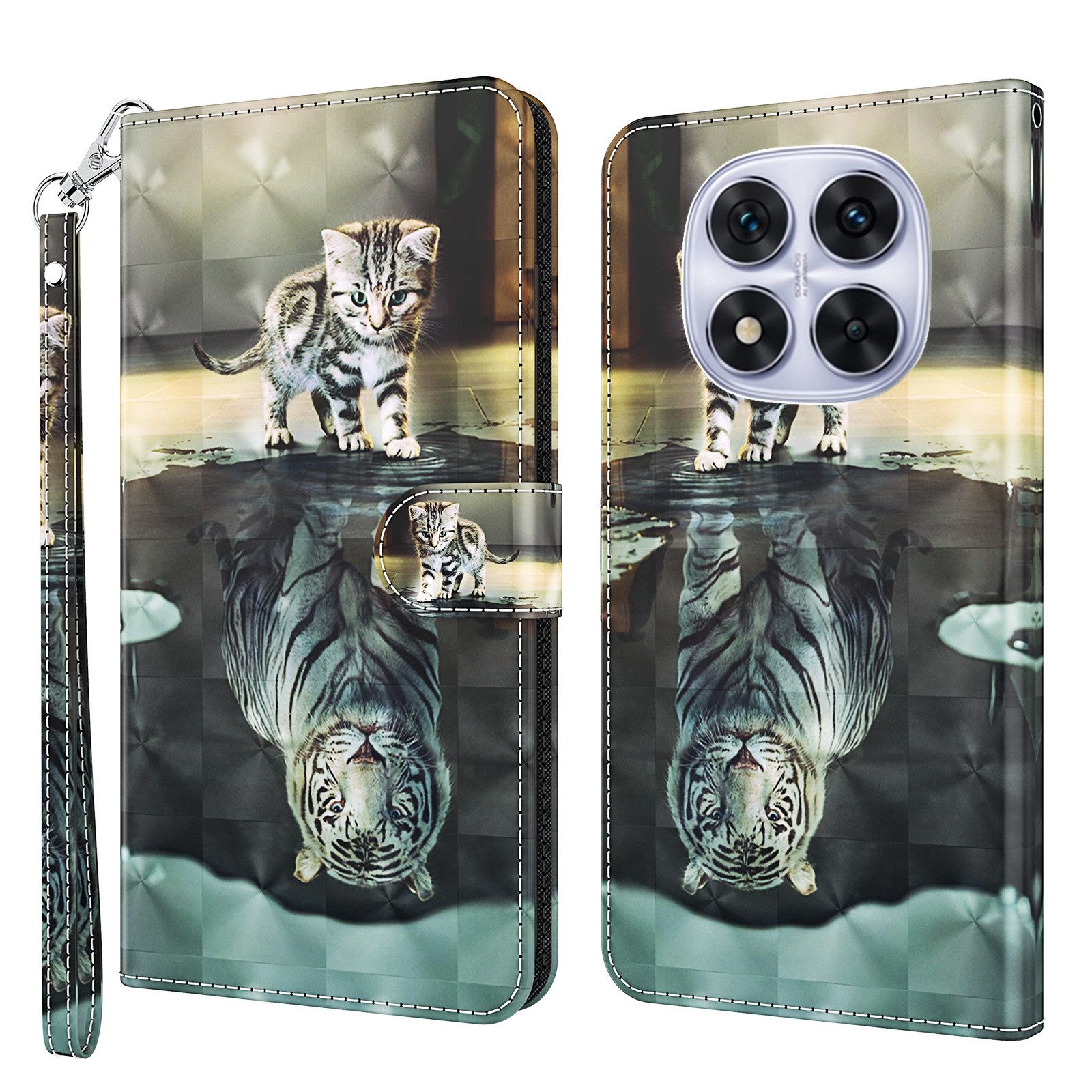 CLM-Tech Handytasche für Xiaomi Redmi Note 14 PRO 5G Hülle aus PU-Leder Klapphülle (Katze Tiger, Handyhülle mit Standfunktion - Wallet Flip Case inklusive Kartenfächer), Cover mit Magnetverschluss für Xiaomi Redmi Note 14 Pro 5G / 4G