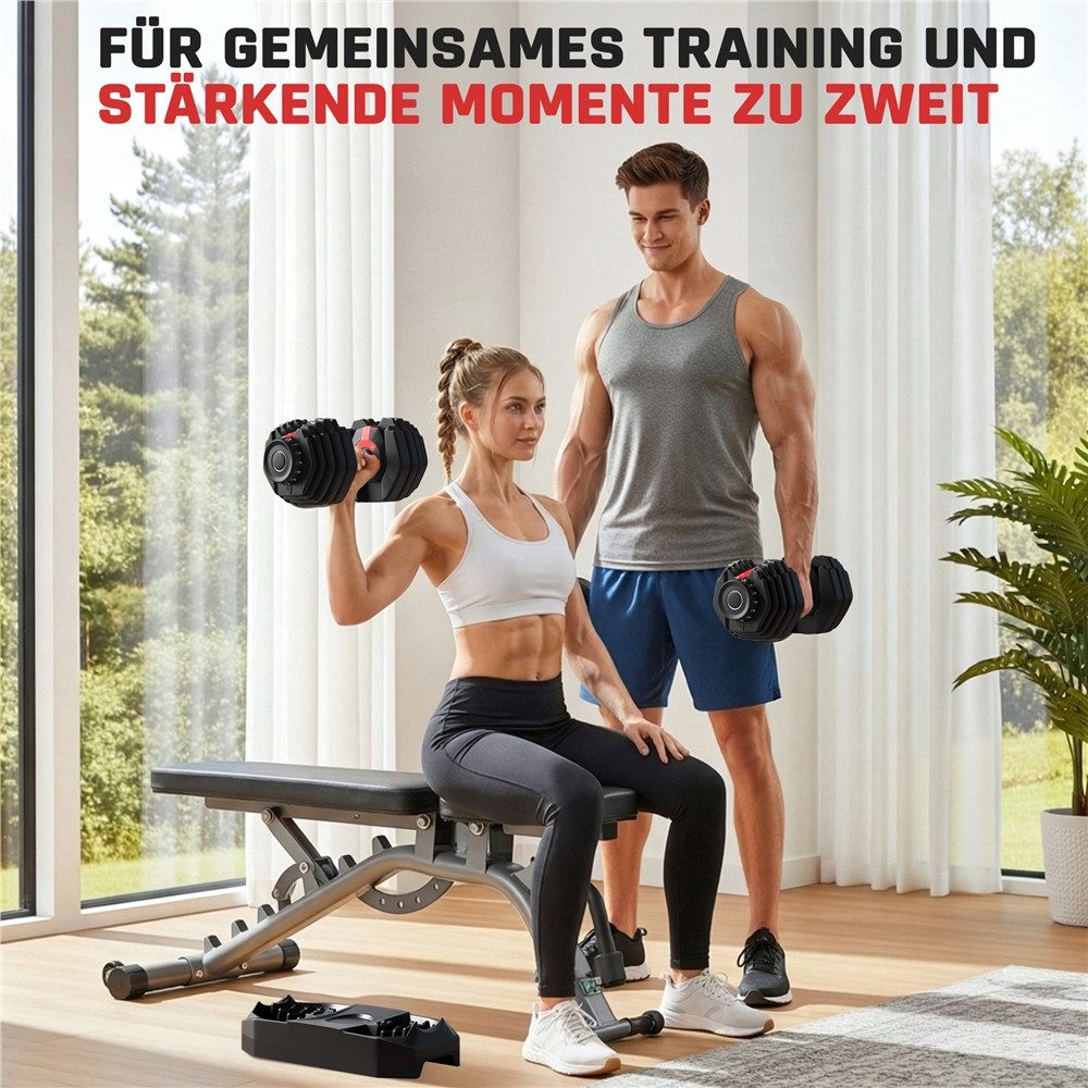 Yaheetech Hantel-Set 15-in-1 Kurzhantel mit einstellbaren Gewichtsstufen von 2,5 bis 24 kg, 1-Sekunde-Schnelleinstellung, für Zuhause & Fitnessstudio