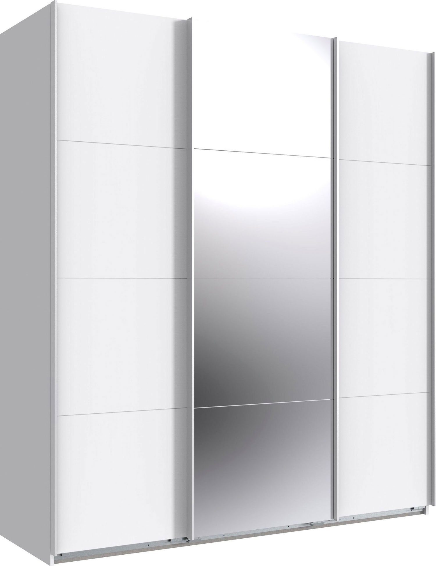 Wimex Schwebetürenschrank Norderstedt (mit Schwebetüren, Kleiderstangen, Einlegeböden, Stoffboxen, 1-St., moderne Optik, Metallgriffleisten, mit Glaselementen) 180x64x210cm weiß Spiegel