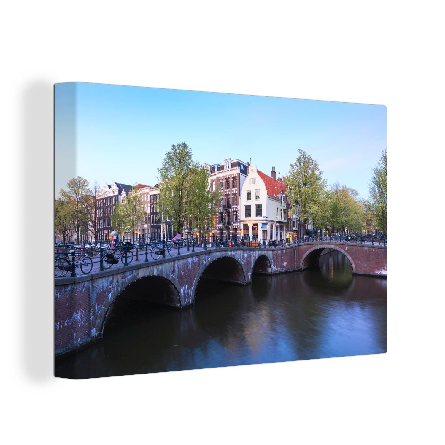 OneMillionCanvasses® Leinwandbild Die Keizersgracht in Amsterdam unter blauem Himmel, (1 St), Wandbild Leinwandbilder, Aufhängefertig, Wanddeko, 30x20 cm