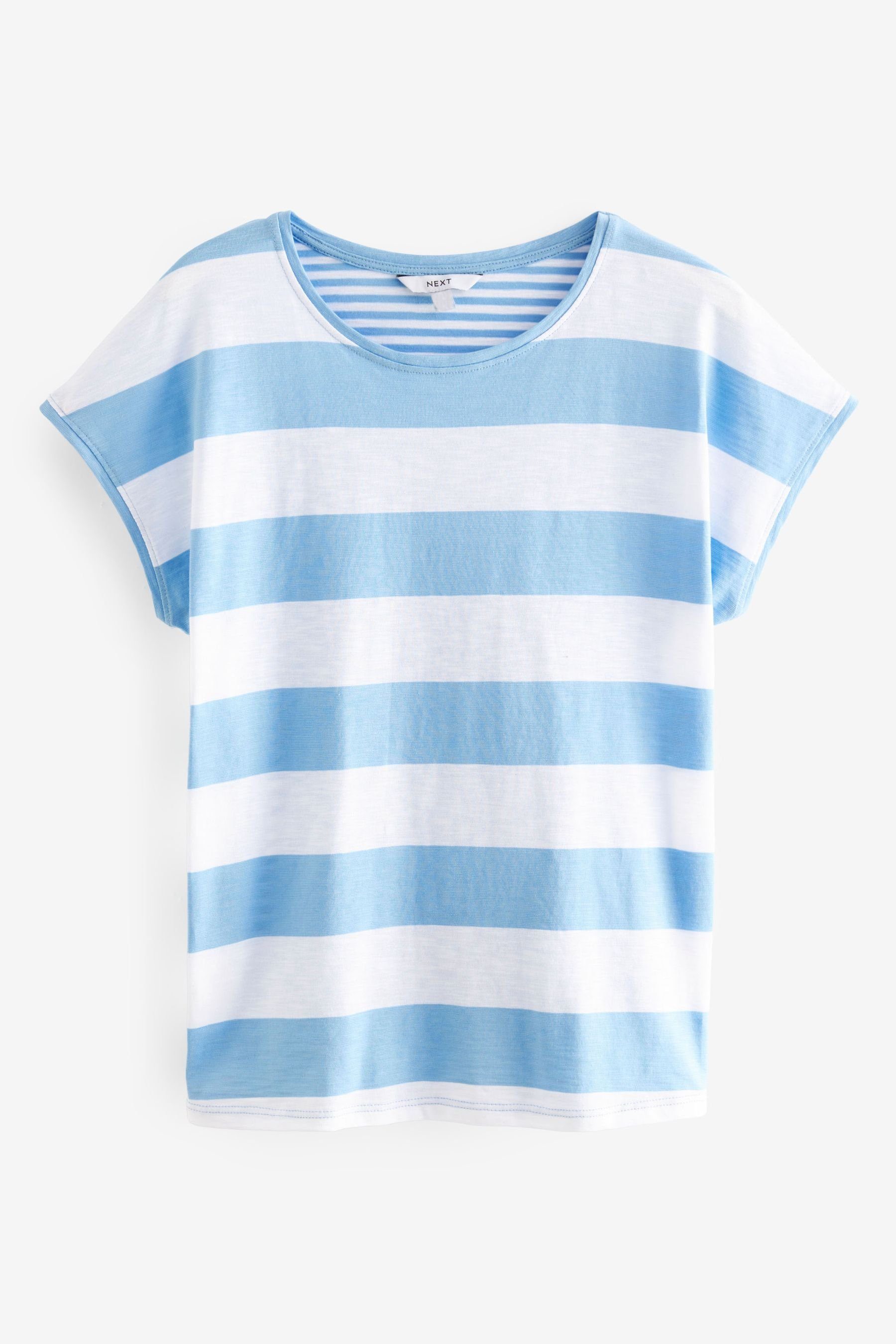 Rundhalsausschnitt Blue (1-tlg) Slub mit Chambray Next Stripe T-Shirt Kurzärmeliges T-Shirt