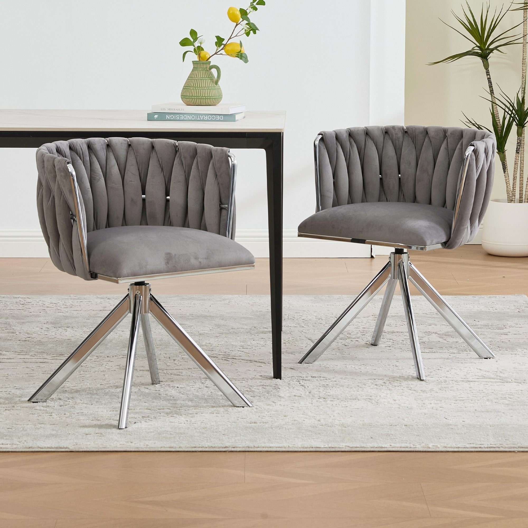 LVHOM Armlehnstuhl Set, 180° drehbar mit runden Rückenlehne, Wohnzimmerstuh günstig online kaufen