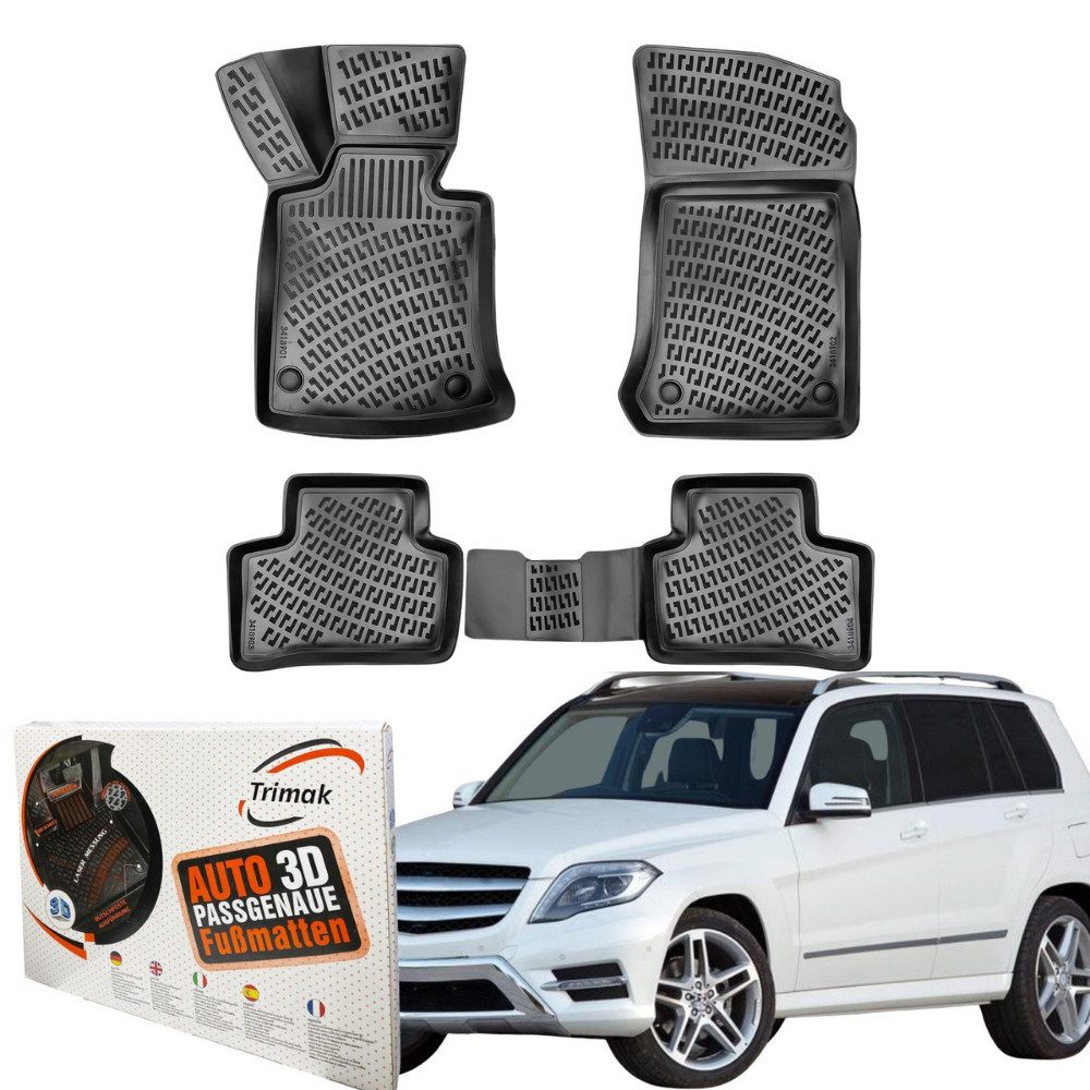 Trimak Passform-Fußmatten Oder Kofferraumwanne Oder Set kompatibel mit Mercedes GLK X204, Mercedes GLK X204 2008-2015 Gummimatten Auto TPE Allwetter Fussmatten
