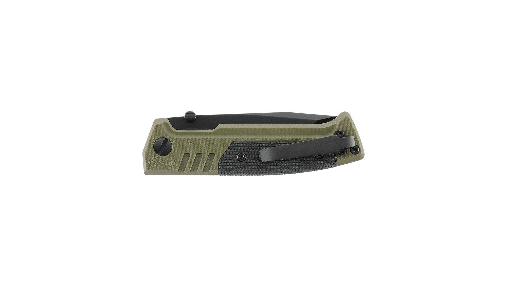 Olive Walther Tantoklinge D2-Stahl Taschenmesser aus mit PDP in Glatt Einhandmesser Walther