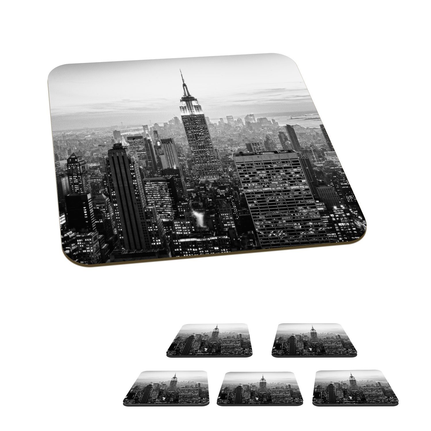 MuchoWow Glasuntersetzer New York City Schwarz-Weiß-Fotodruck, Zubehör für Gläser, 6-tlg., Glasuntersetzer, Tischuntersetzer, Korkuntersetzer, Untersetzer, Tasse