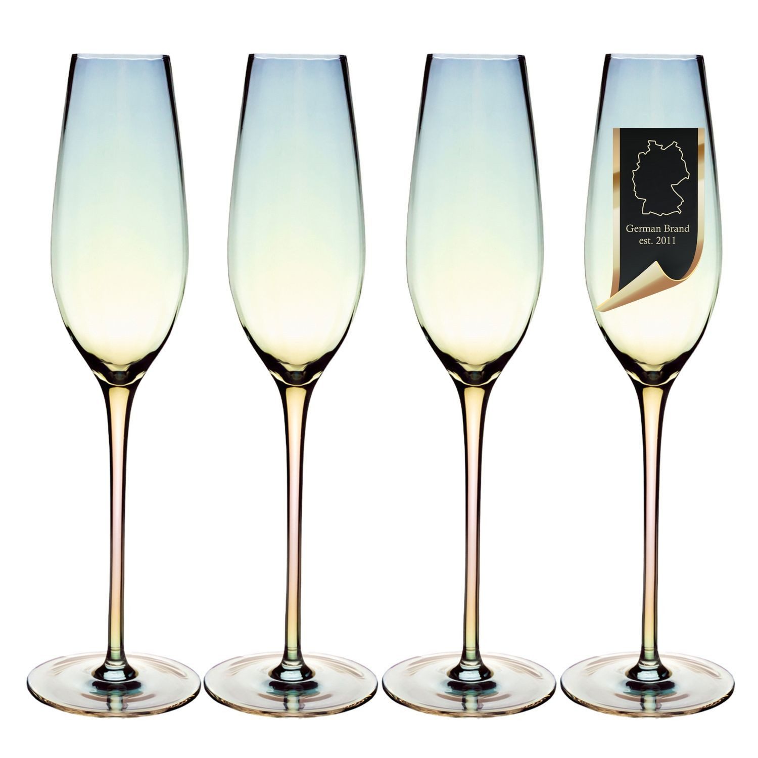 Intirilife Sektglas, Glas, Champagner Sekt Glas Set Regenbogen Schimmer Wellenform 200 ml (4-tlg)