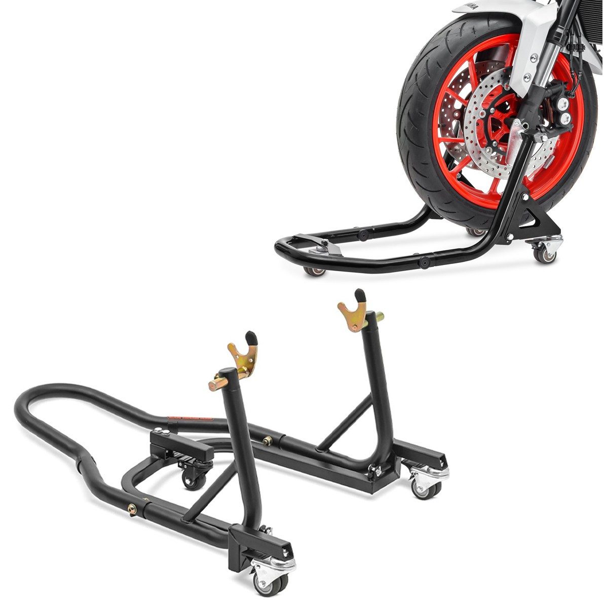 ConStands Motorradheber Set: Rangierhilfe Montageständer + Montageständer vorne XB2 schwarz