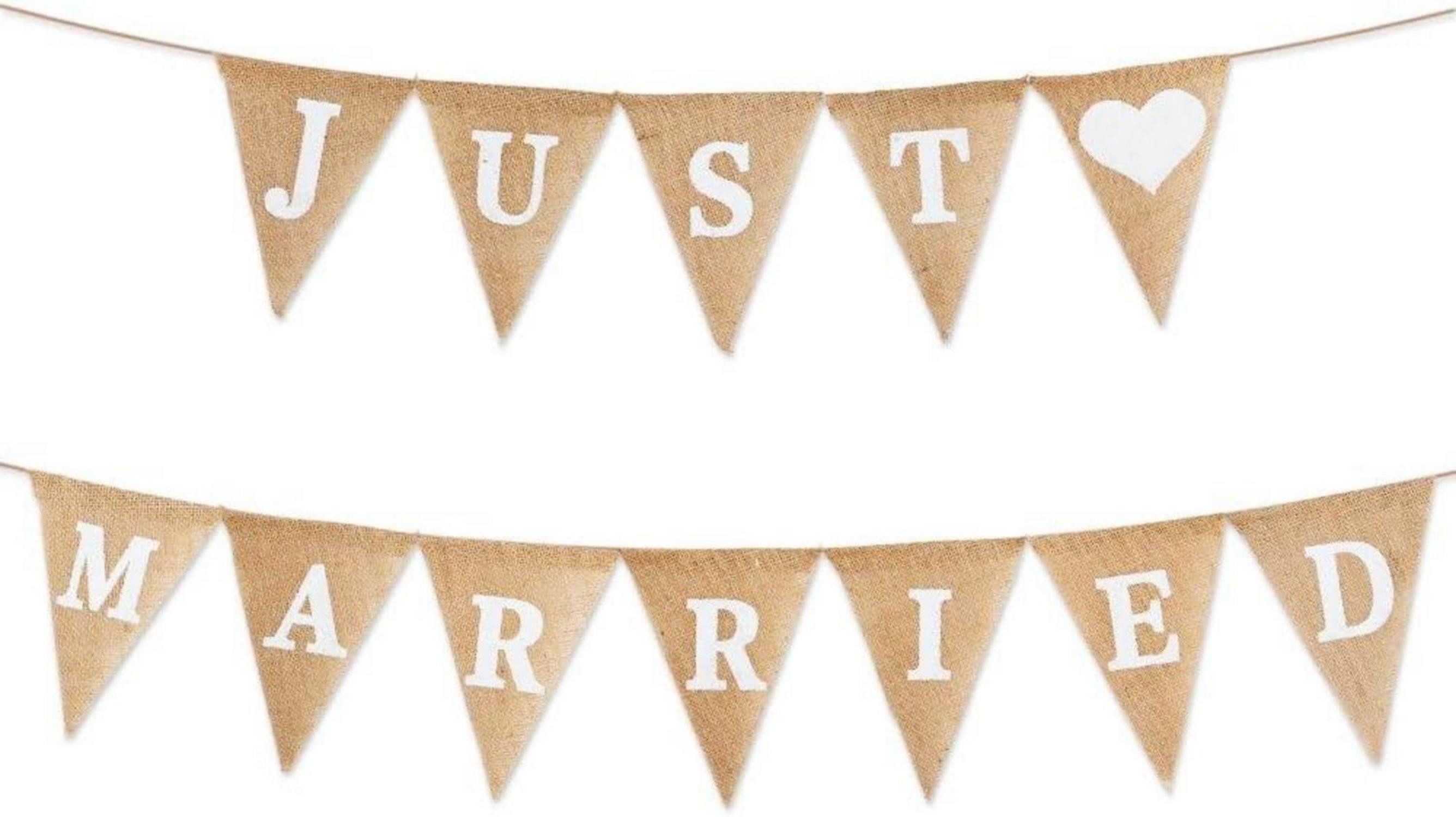 Hängedekoration Just Married Girlande Deko Jute Hochzeit Banner BoHo Frauen