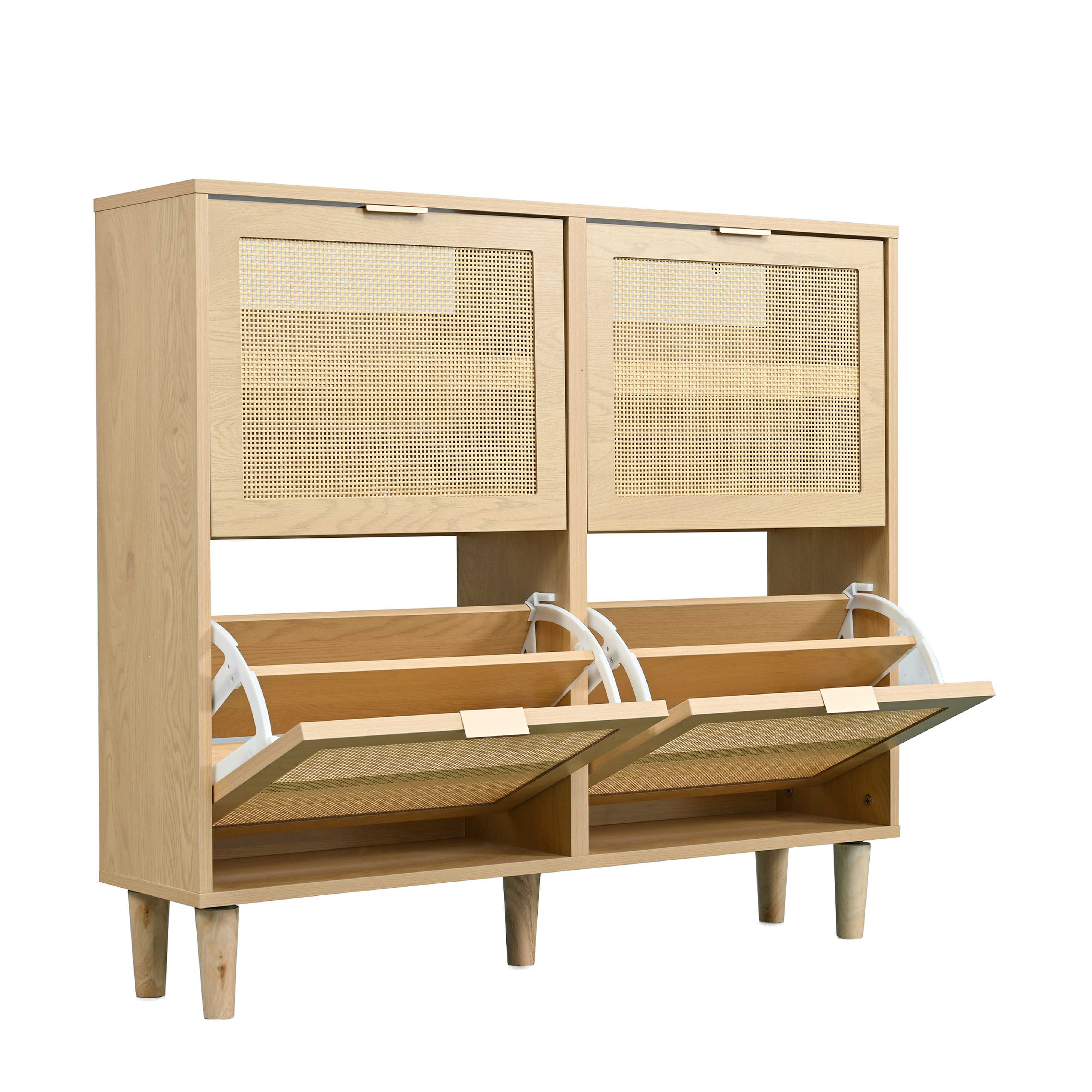 BlingBin Schuhschrank Rattan (1-St., Klappfächern, Lochmuster-Rattantür) 100 x 25 x 90 cm