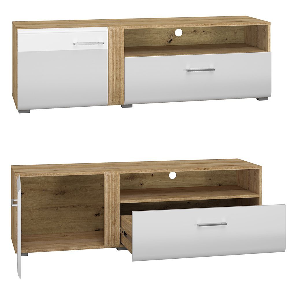 Lomadox Wohnwand AKRON-131, (4-St), Anbauwand inkl. Vitrinenschrank, Lowboard, Wandboard und Highboard