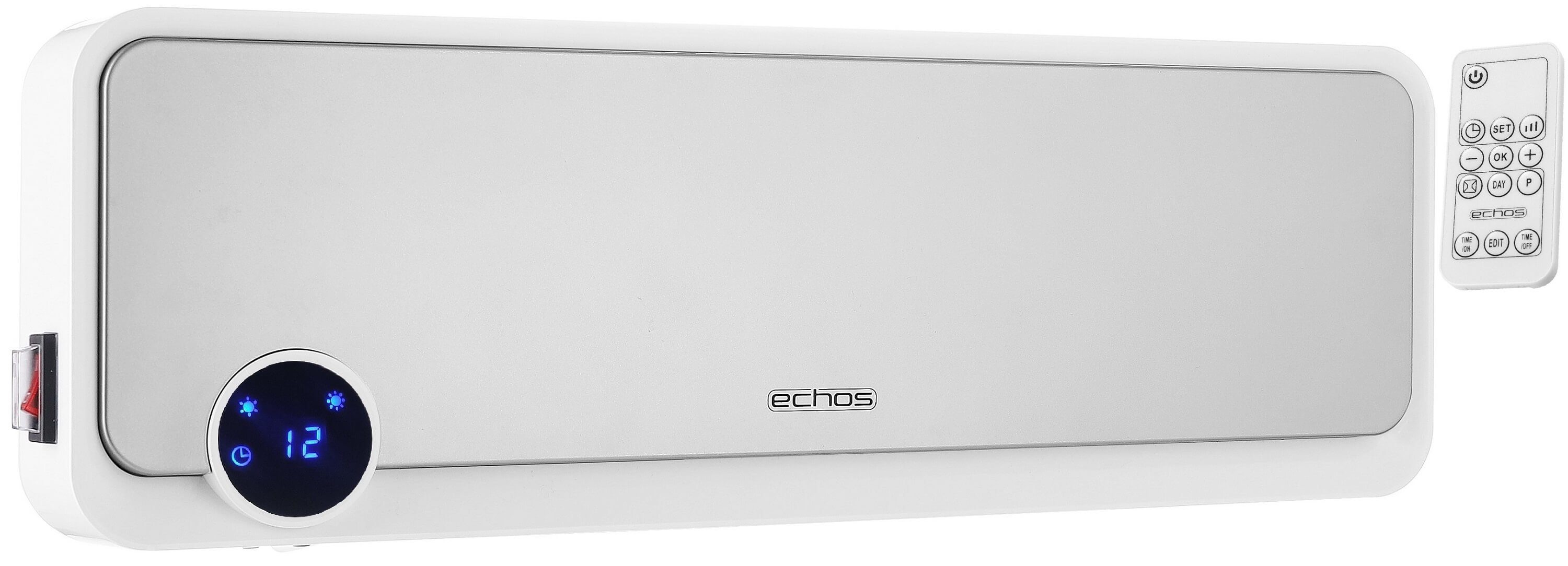 echos Keramikheizlüfter Eco-355, 2000 W, Wandheizlüfter, 2 Leistungsstufen, Fernbedienung, Automatische Temperaturkontrolle, 12h Timer, Keramisches Heizelement