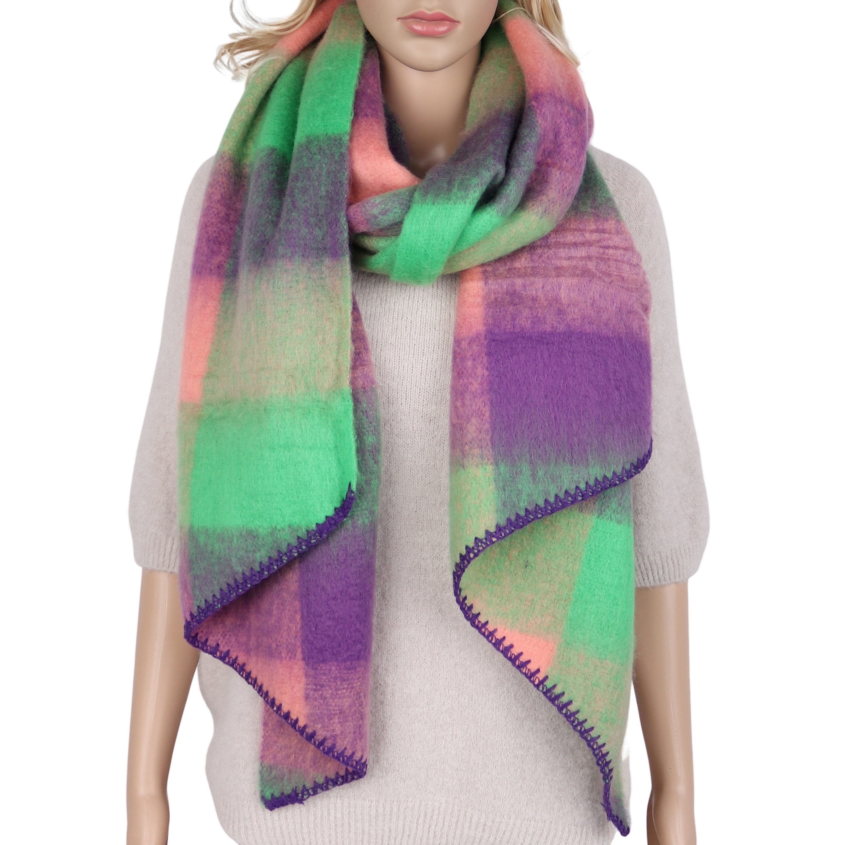 MIRROSI Modeschal weicher und warmer Schal KARO Muster Asymmetrisch, (angesagtes Karomuster Kariert), Damen Halstuch ideal für Herbst und Winter ca.200x50cm