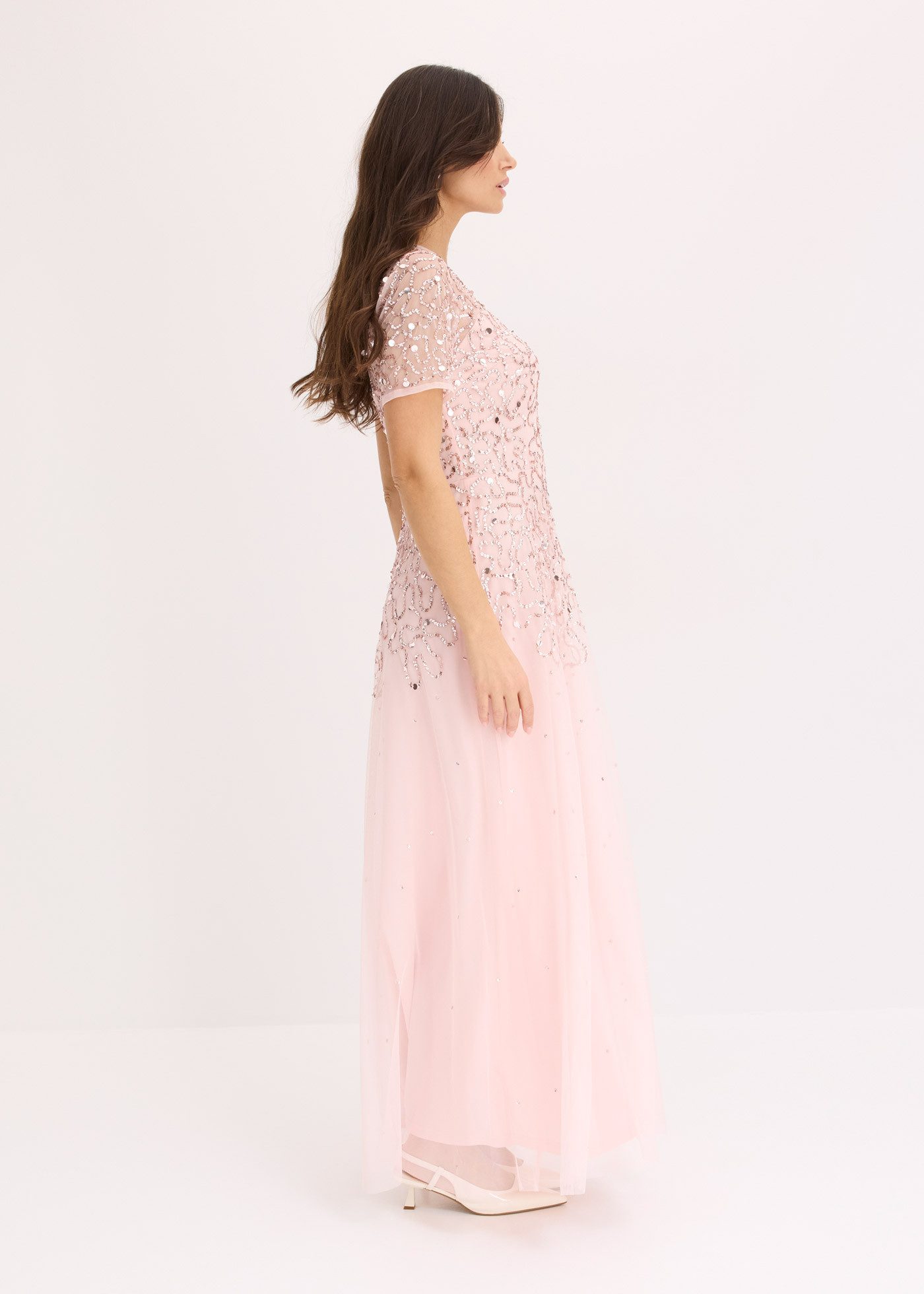 bonprix Maxikleid für festliche Anlässe, mit Tüll-Obermaterial, mit kurzem günstig online kaufen