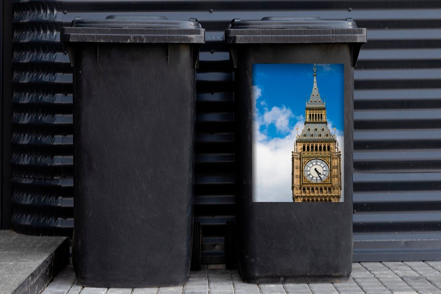 Container, St), (1 Abfalbehälter Nahaufnahme Ben Wandsticker Mülleimer-aufkleber, Uhrenturms des Big Mülltonne, London in Sticker, von MuchoWow