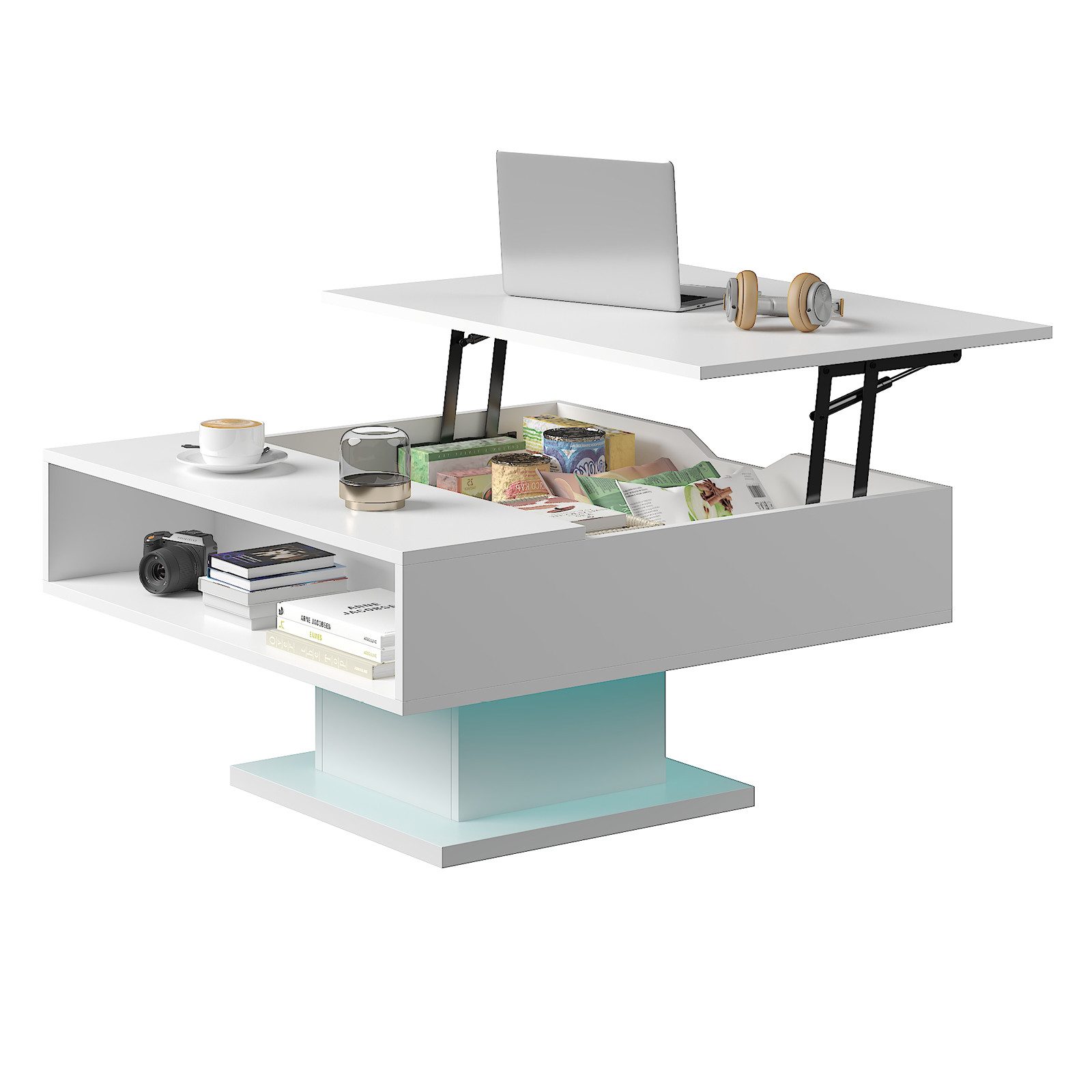 radelldar Couchtisch höhenverstellbar mit LED Beleuchtung matt. 78x78x40cm, günstig online kaufen