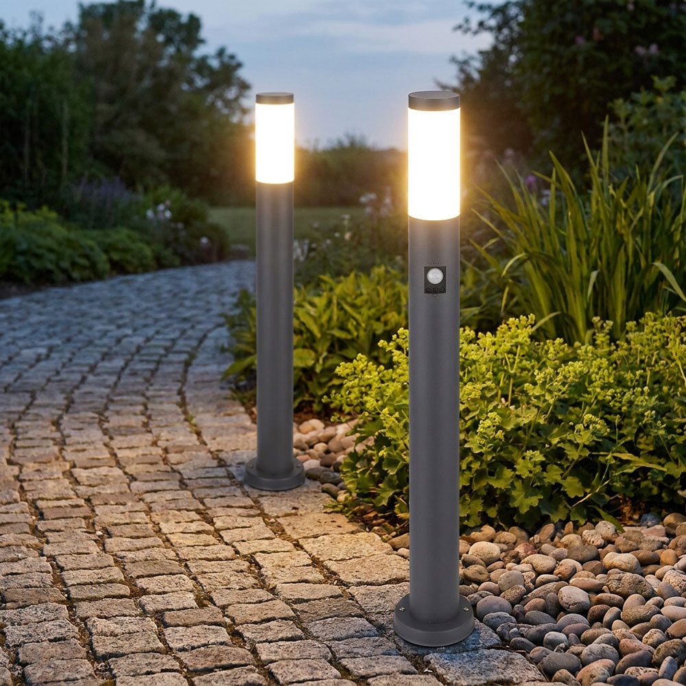 GLOBO LIGHTING Außen-Stehlampe, Leuchtmittel nicht inklusive, Außenlampe Stehleuchte Gartenlampe anthrazit Bewegungsmelder 2er Set