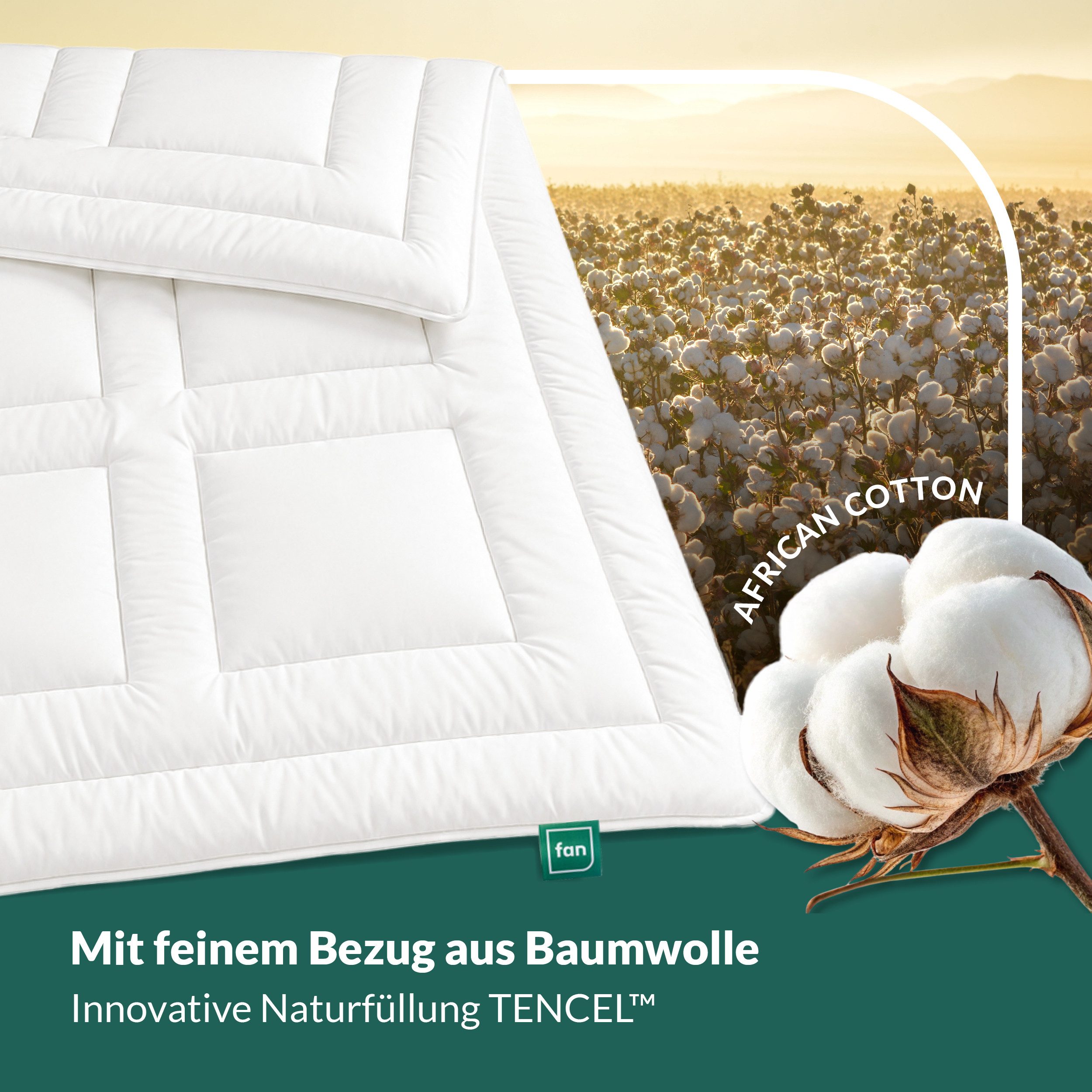 fan Naturfaserbettdecke African Cotton, 135x200 cm und weitere Größen, Füllung: 100% Lyocell (TENCEL), Bezug: 100% Baumwolle, Bettdecke für Winter oder Sommer.  – Bild 4 von 5