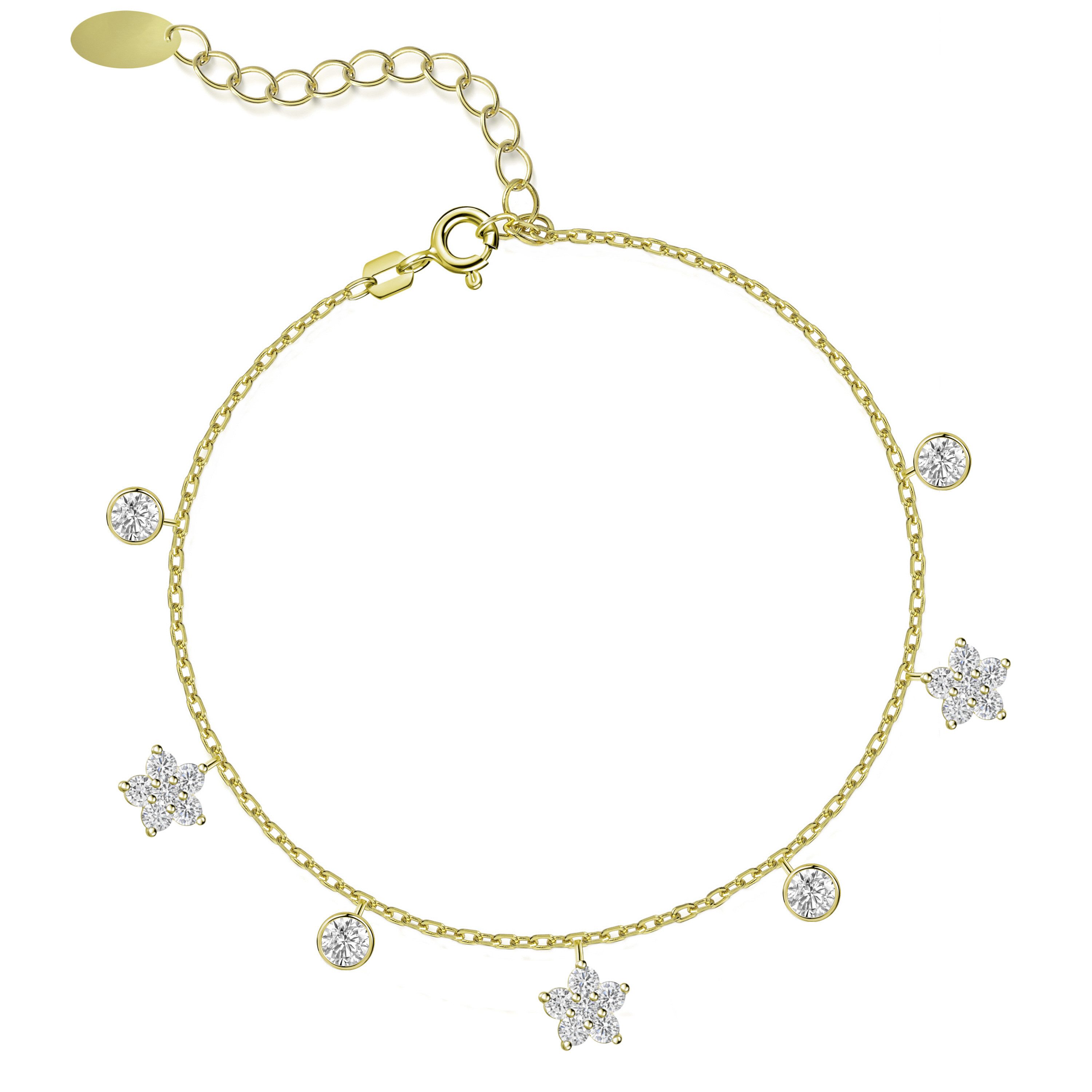 Firetti Fußkette mit Anhänger Schmuck Geschenk Silber 925 Körperschmuck Ankerkette Kreise Blumen, Made in Germany - mit Zirkonia (synth)