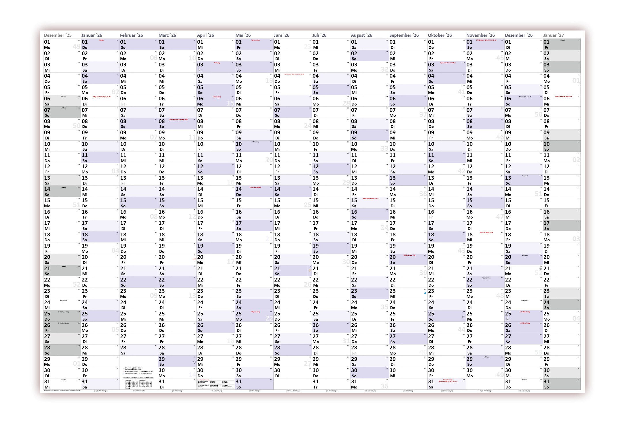 LYSCO Wandkalender XXXL Wandplaner Special A0 2026/2025 + 2026 nass abwischbar 120x80cm, das Kalendarium Layout ist für extra große Tageskästchen ausgelegt, durch die Folienbeschichtung nass abwischbar mit Folienstiften