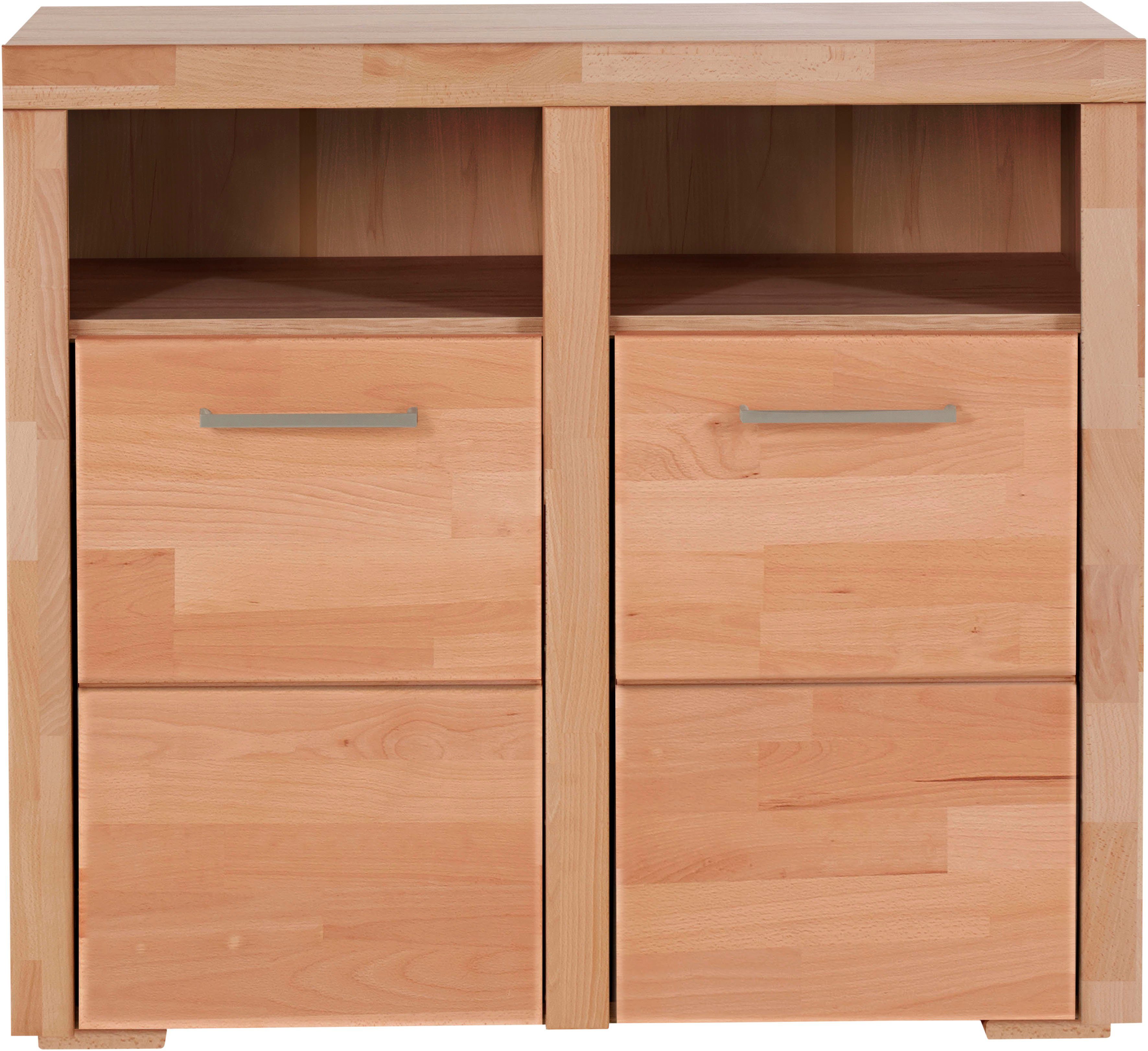 OTTO home Kommode Falco,89cm breit,35 cm tief, Fronten Massivholz, Kernbuche massiv, Holzwerkstoff, Metall Griffe,6Fächer