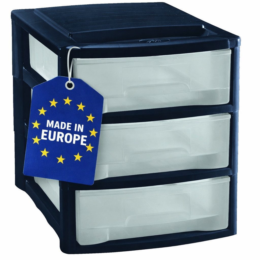 M home Schubladenbox Bürobox Briefablage DIN A4 3 Ablage Fächer Organizer Ablagebox, (komplett-Set, 1-St., Schubladenbox mit 3 Fächern), mit 3 Fächern mit Griffmulde im DIN A4 Format