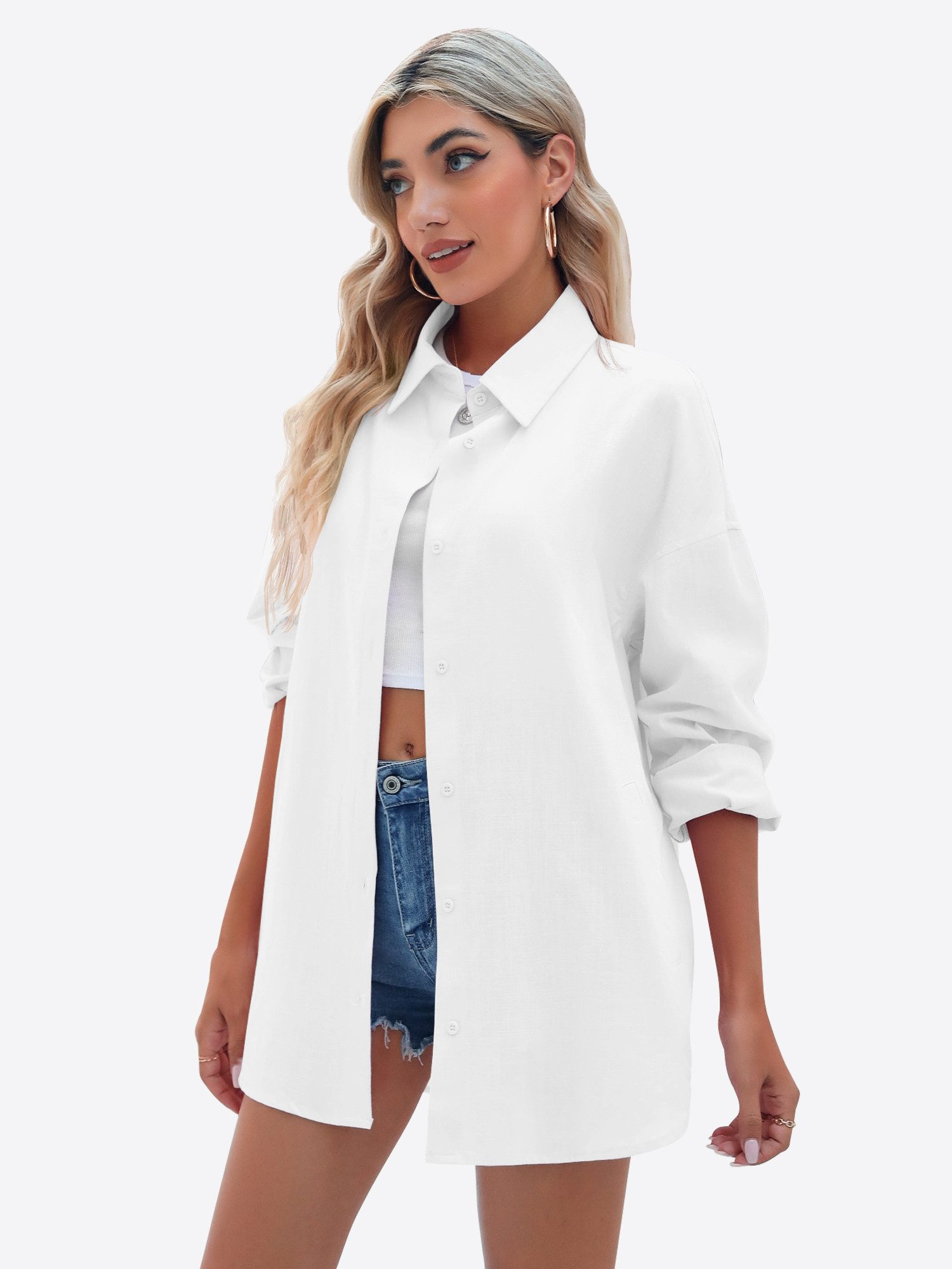 Imily Bela Blusenshirt Damen Übergroße Lässige Langarmbluse Oberteile (Packung, 1-tlg., 1per-Pack) mit Baumwolle