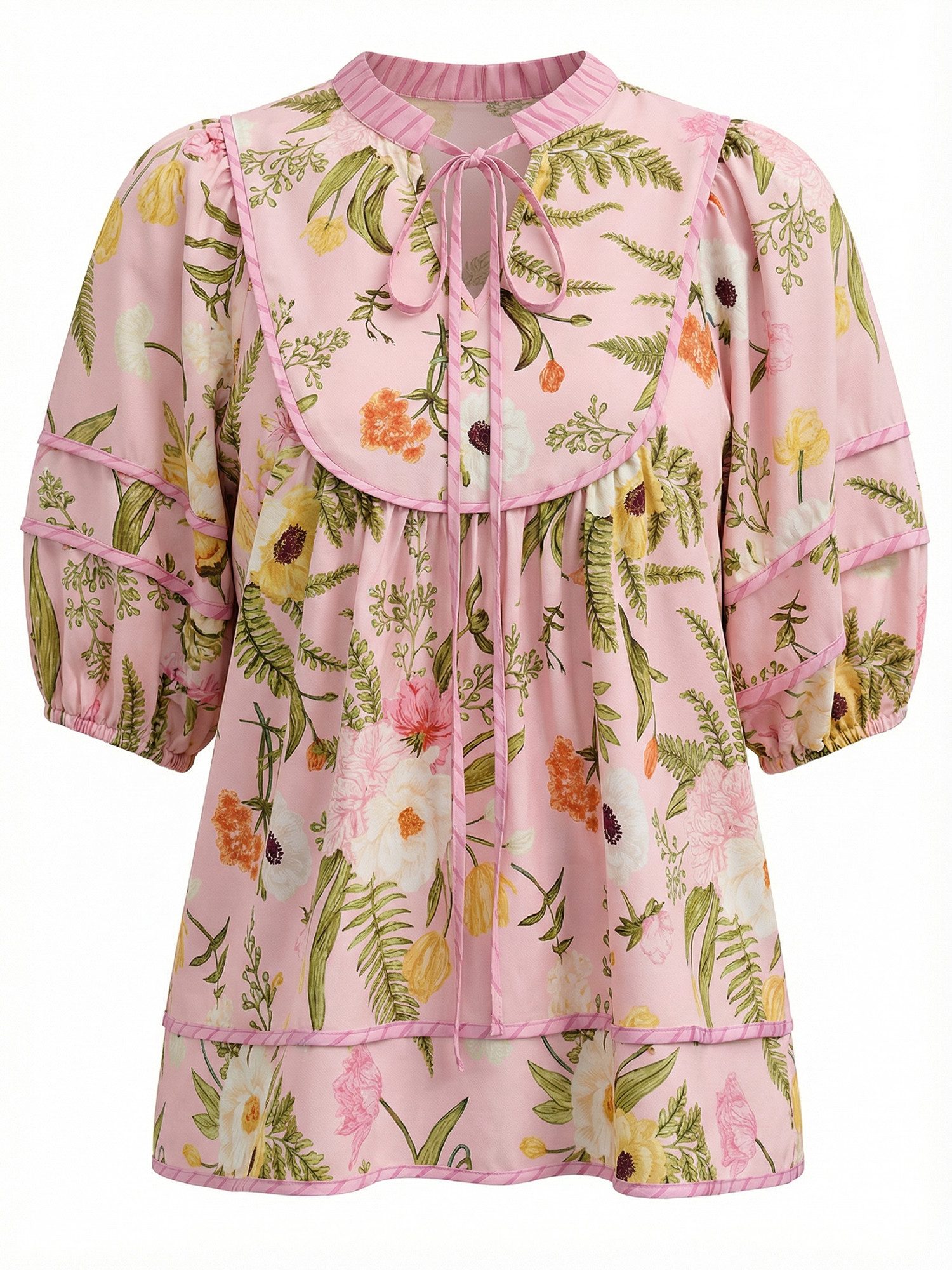 Imily Bela Kurzarmbluse Damen Babydoll Tops mit Blumenmuster (Packung, 1-tlg., 1per-Pack) mit V-Ausschnitt