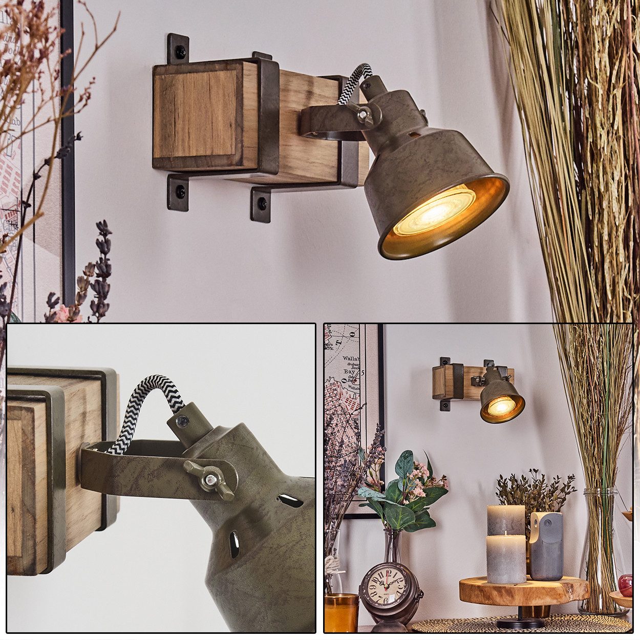 hofstein Wandleuchte Wandlampe aus Metall/Holz in günstig online kaufen