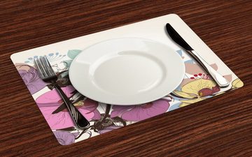 Platzset, Waschbare Stoff Esszimmer Küche Tischdekorations Digitaldruck, Abakuhaus, (4-teilig, 4 Teilig-St., Set aus 4x), Orchideen Vogel auf Blumen