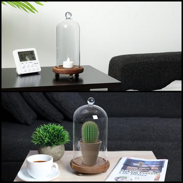 Belle Vous Dekoobjekt Glasglocke mit Holzboden - Transparente Deko Glocke