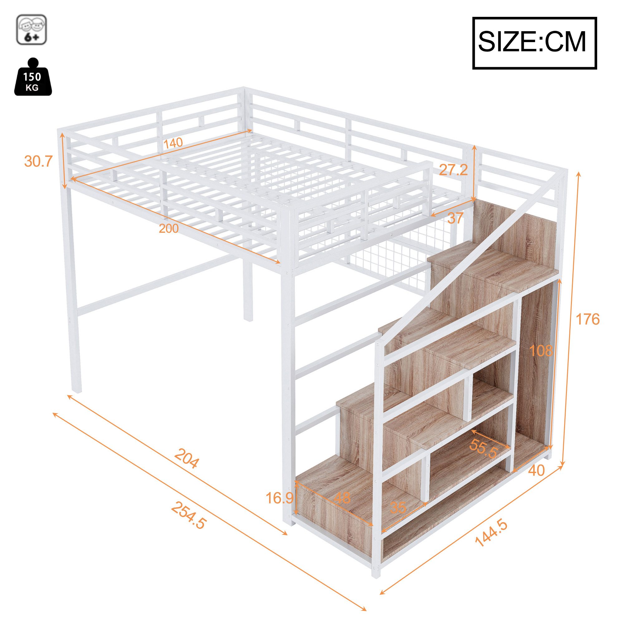 Merax Hochbett 140x200 cm mit LED-Beleuchtung (Doppelbett Jugendbett Kinder günstig online kaufen