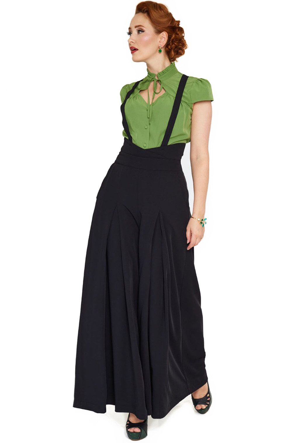 Voodoo Vixen Marlene-Hose Black Wide Suspender Trousers Culotte Vintage Hosenträger