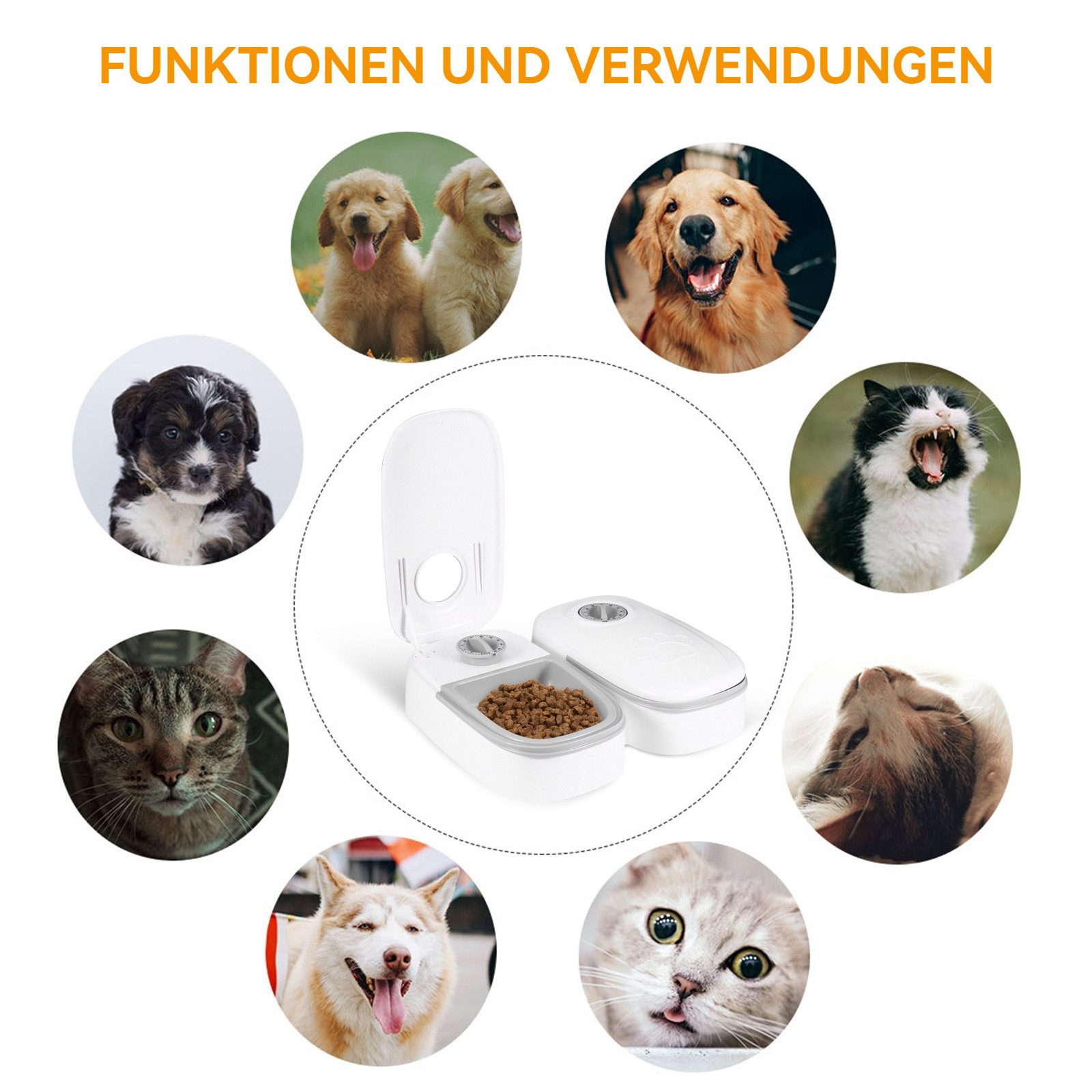 BlingBin Futterspender Automatischer Futterspender für Hunde Katze mit Timer, 350 ml Trocken- und Nassfutter Spender Automatic Feeder