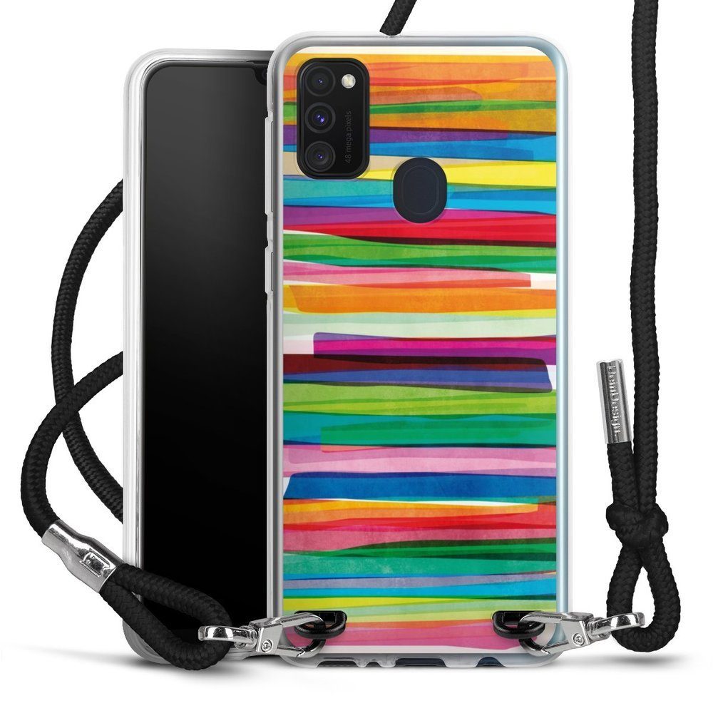 DeinDesign Handyhülle Streifen Wasserfarbe bunt Colorful Stripes1, Samsung  Galaxy M21 Handykette Hülle mit Band Case zum Umhängen