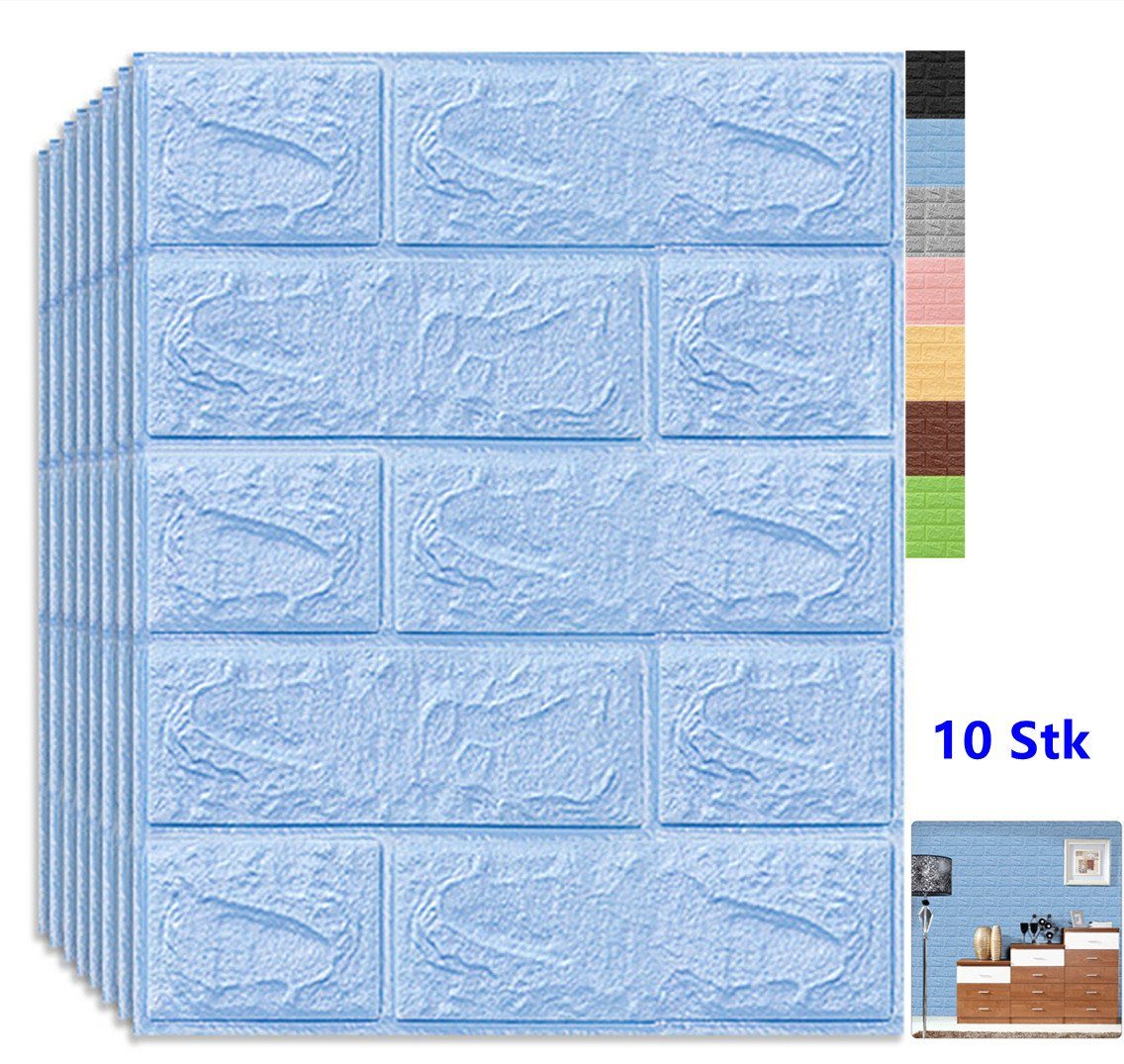 XDeer Wandpaneel 1 Set große 3D Fliesen Ziegel Wandaufkleber,Ziegel Schaumplatte, Wasserdicht,Wärmedämmung,Akustik,Kollisionsschutz Blau