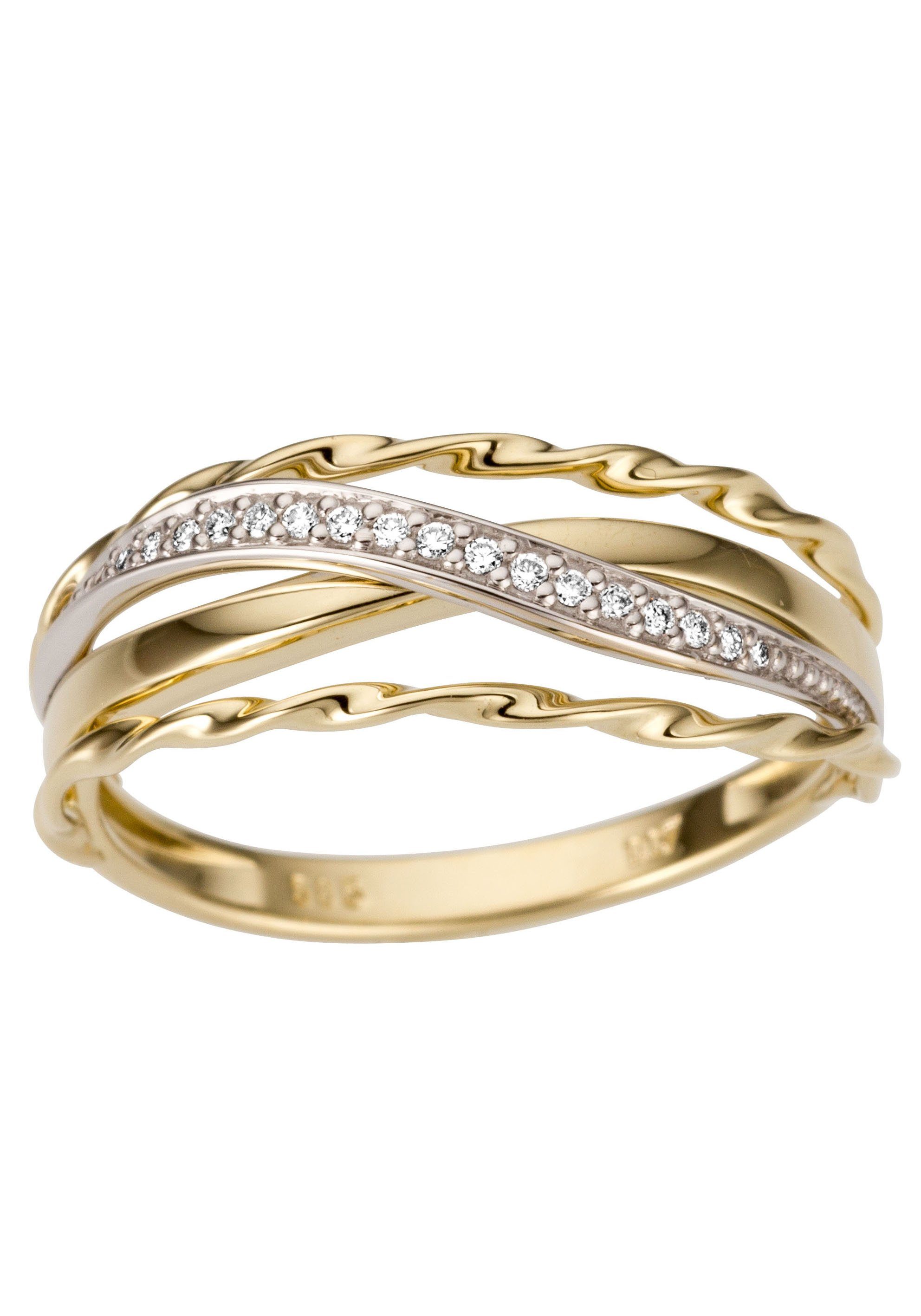 Firetti Goldring Schmuck Geschenk Gold 585, tlw. mehrreihig, bicolor, massiv, mit Brillanten