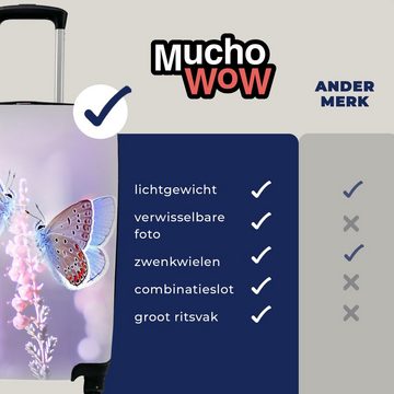 MuchoWow Handgepäckkoffer Schmetterling - Lavendel - Blumen - Lila, 4 Rollen, Reisetasche mit rollen, Handgepäck für Ferien, Trolley, Reisekoffer