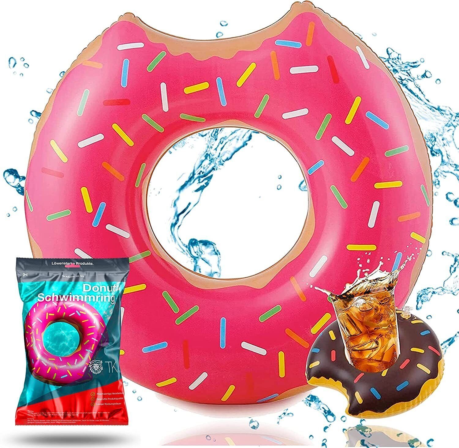 SwimAlot® Schwimmring Aufblasbarer angebissener Donut Schwimmring pink  inkl. Getränkehalter (1-tlg)