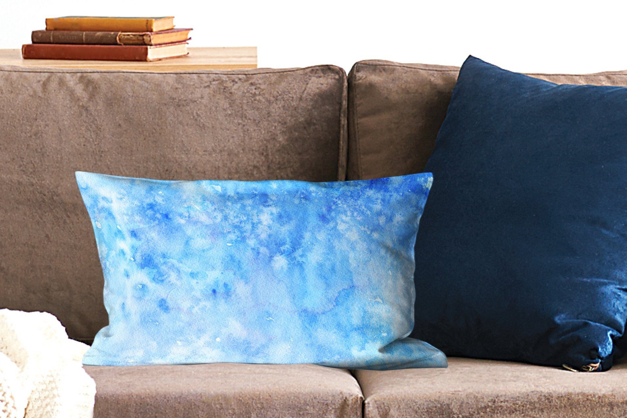 - Weiß Dekokissen Schlafzimmer Dekoration, Aquarell Farbton, Blau - mit Wohzimmer MuchoWow - Füllung, Zierkissen, Dekokissen