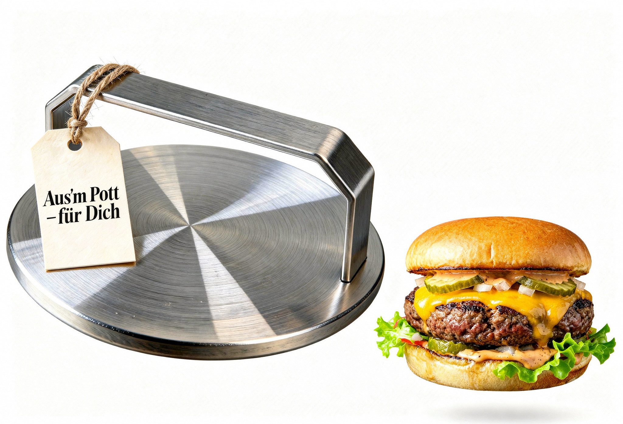 BEHE Interior Burgerpresse Burgerpresse Edelstahl massiv 1kg – Smash Burger Presse (1 St), extra schwer, optimale Krustenbildung, gleichmäßiger Druck