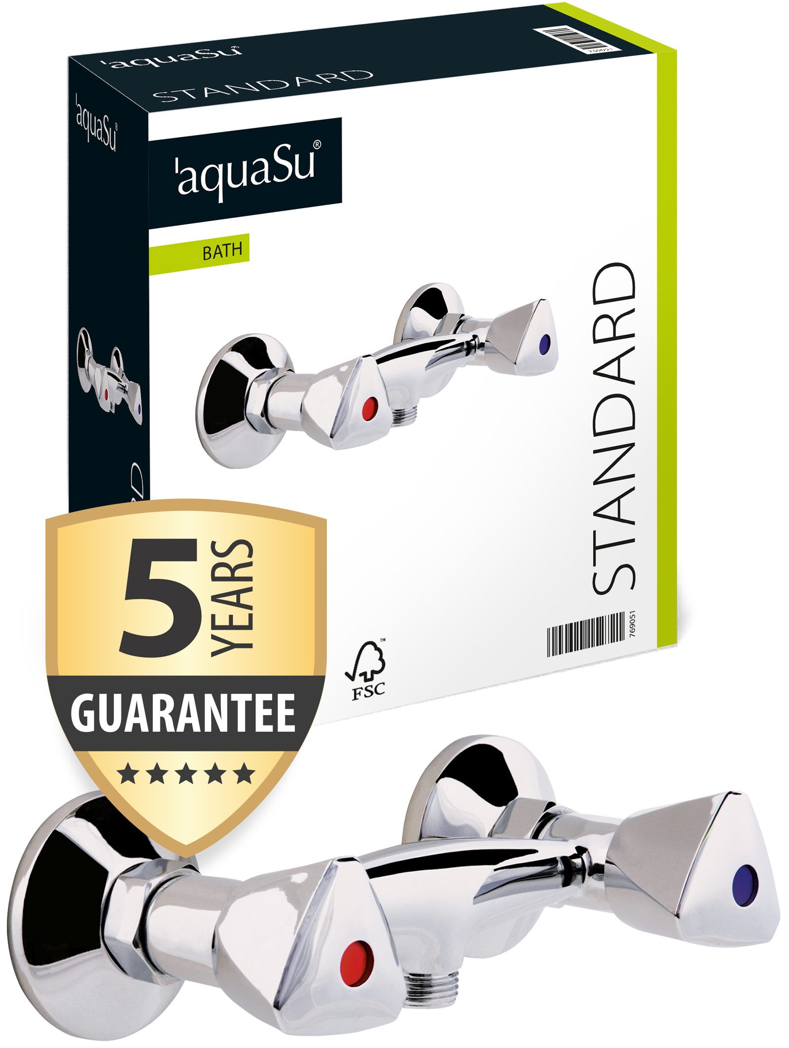 aquaSu Duscharmatur Standard Zweigriffmischer, Chrom, Brauseabgang unten