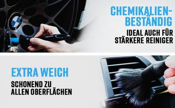 Cleaneed Felgenbürste Detailing Pinsel Auto Set 4+1 - 4 Verschiedene Universalaufsätze, Autopflege Pinsel, Felgenpinsel, Innenraum, Für jeden Einsatzzweck, (5-tlg), Extra weich, schonend und Chemikalienbeständig