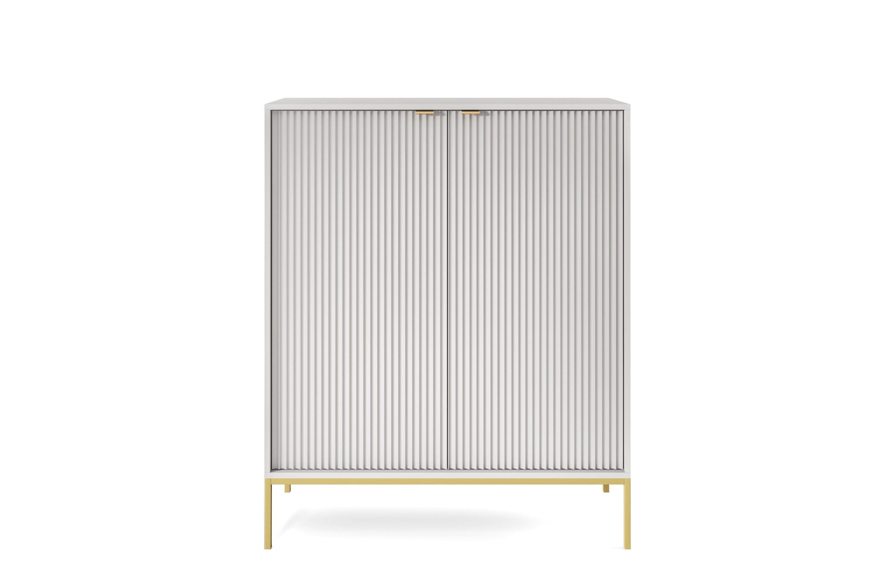 MOEBLO Kommode Light K104 (Moderne Aufbewahrung mit goldenen/schwarzen Metallbeinen, ABS-geschützter Oberfläche und praktischen Einlegeböden, Zweitürige Kommode Elegante für Ihr Wohnzimmer), (HxBxT):83x104x39cm